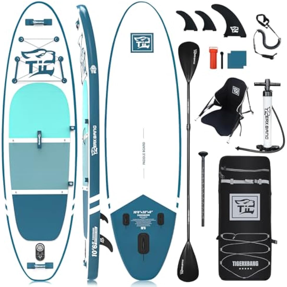TIGERXBANG Inflatable Stand Up Paddle Board – 10'6" Military Grade SUP