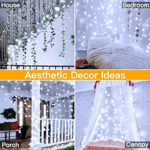 Yowin 600 LED Curtain Lights | 6m x 3m Waterproof Fairy Lights - White