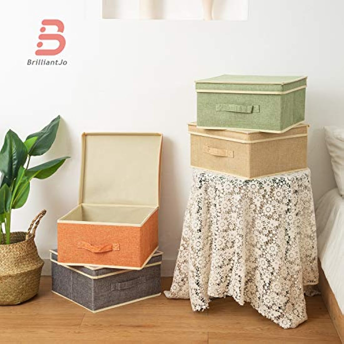 BrilliantJo Foldable Fabric Storage Boxes with Lids - Set of 4 Mixed Colors