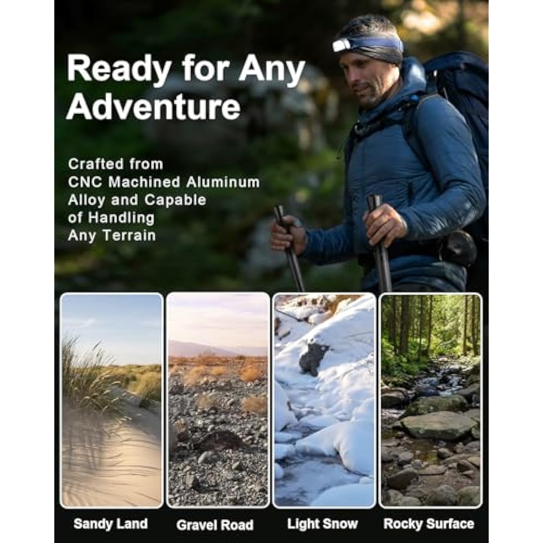 aiGear Aluminum Trekking Poles – Adjustable Tactical Hiking Stick, Grey