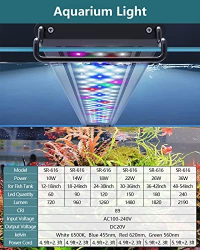 SEAOURA Full Spectrum LED Aquarium Light with Timer for 118-137cm Tanks