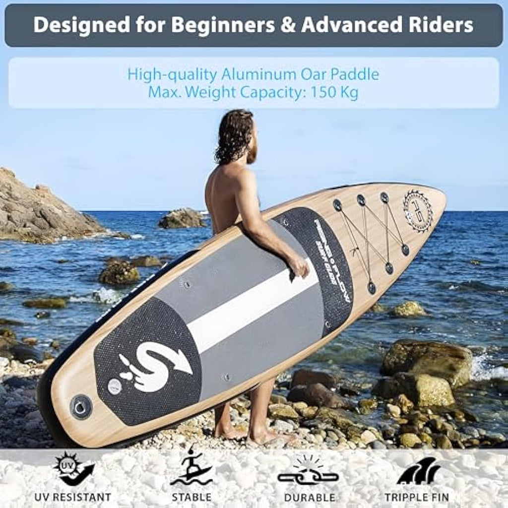 SereneLife Inflatable Stand Up Paddle Board – 10.5' Non-Slip SUP Kit