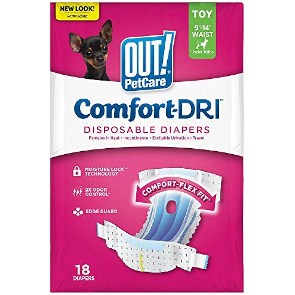 OUT! Pet Care Disposable Female Dog Diapers | Absorbent Toy Size | 18 Pack