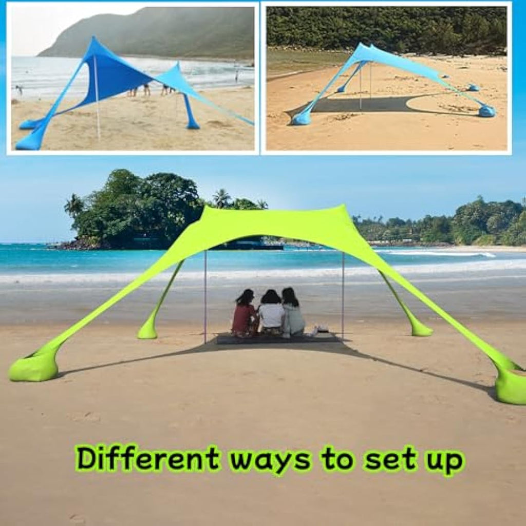 Floving Portable Beach Shade Tent – 4-5 Person UV Sun Shelter (Green)