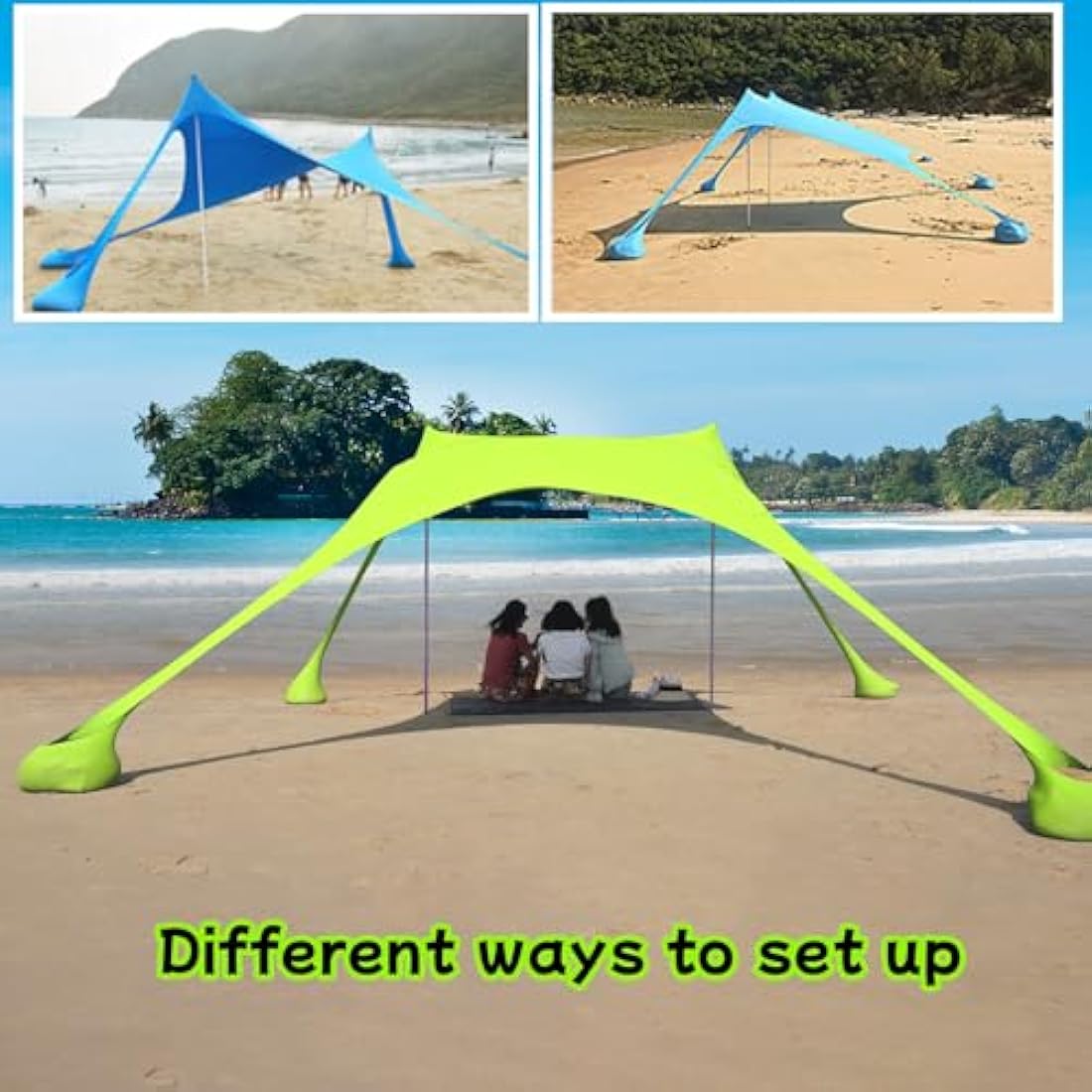 Floving Portable Beach Shade Tent – 4-5 Person UV Sun Shelter (Green)