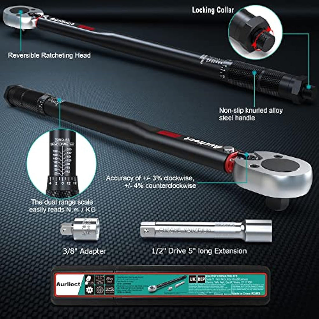 Jolof Store 1/2 Inch Drive Click Torque Wrench (20-230 Nm) - Black