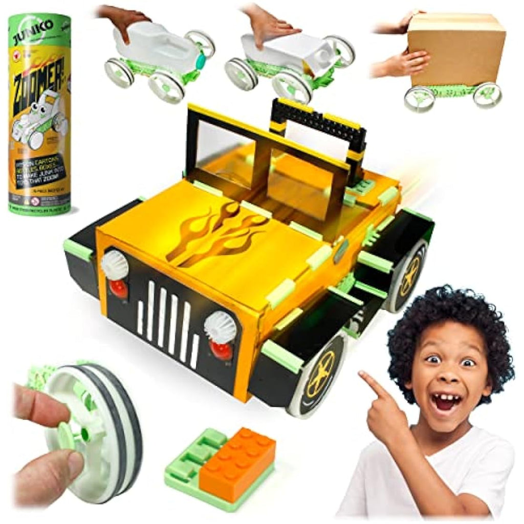 JUNKO Zoomer Toy Car Kit – Recycled STEM Building Set for Kids