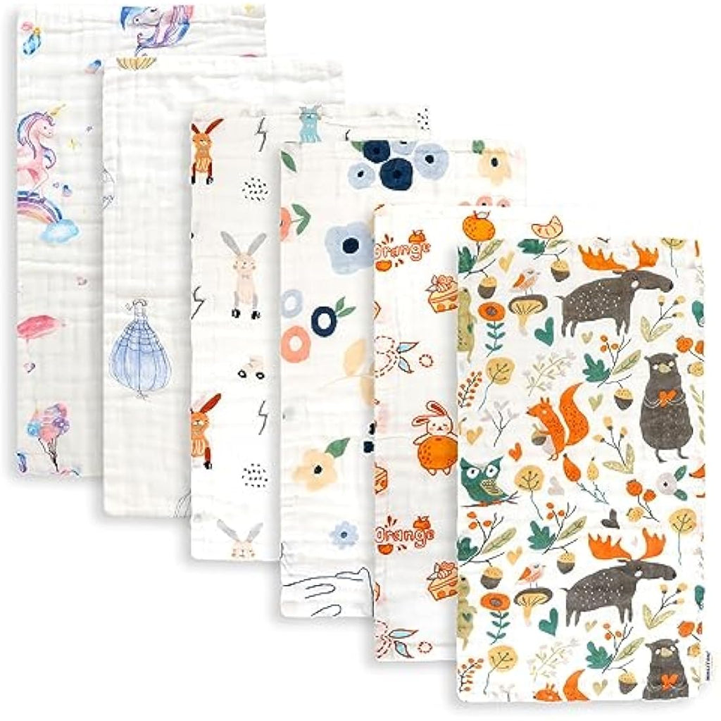 Maliton Muslin Burp Cloths – 6 Pack 100% Cotton 6-Layer Baby Rags