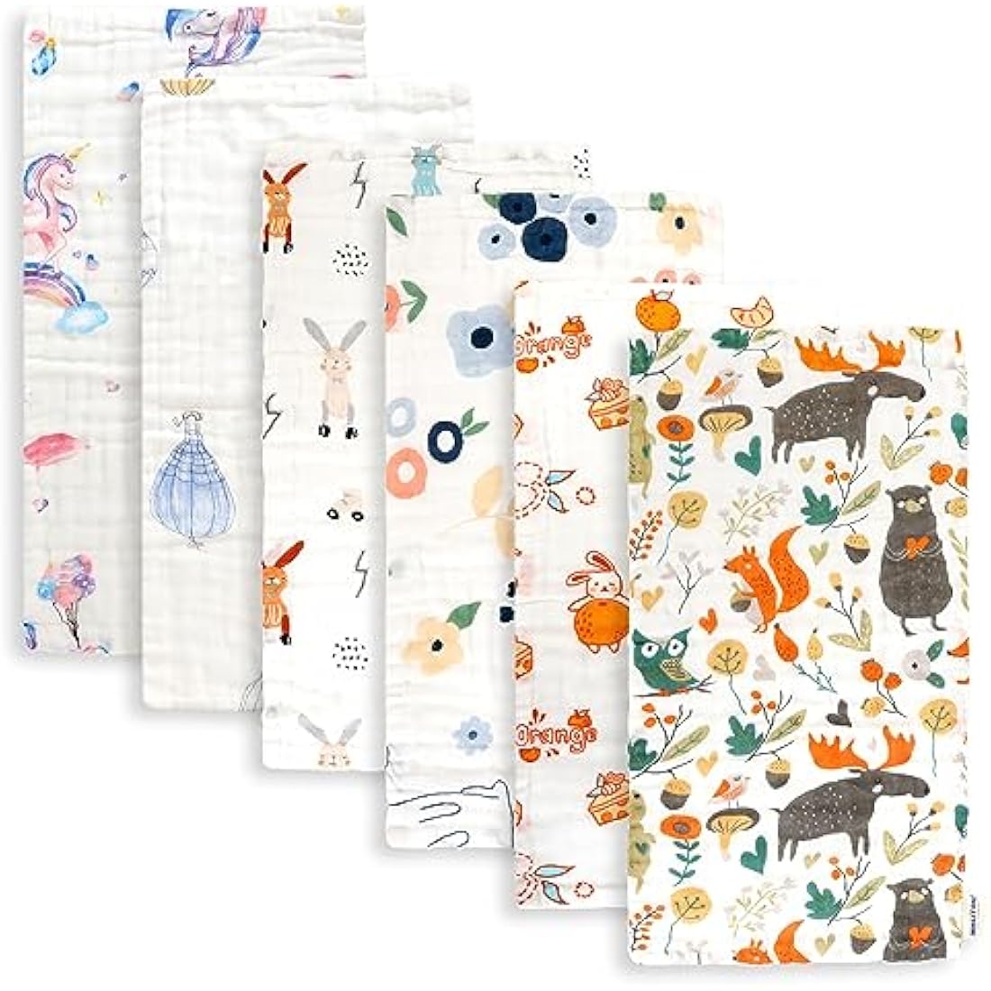 Maliton Muslin Burp Cloths – 6 Pack 100% Cotton 6-Layer Baby Rags