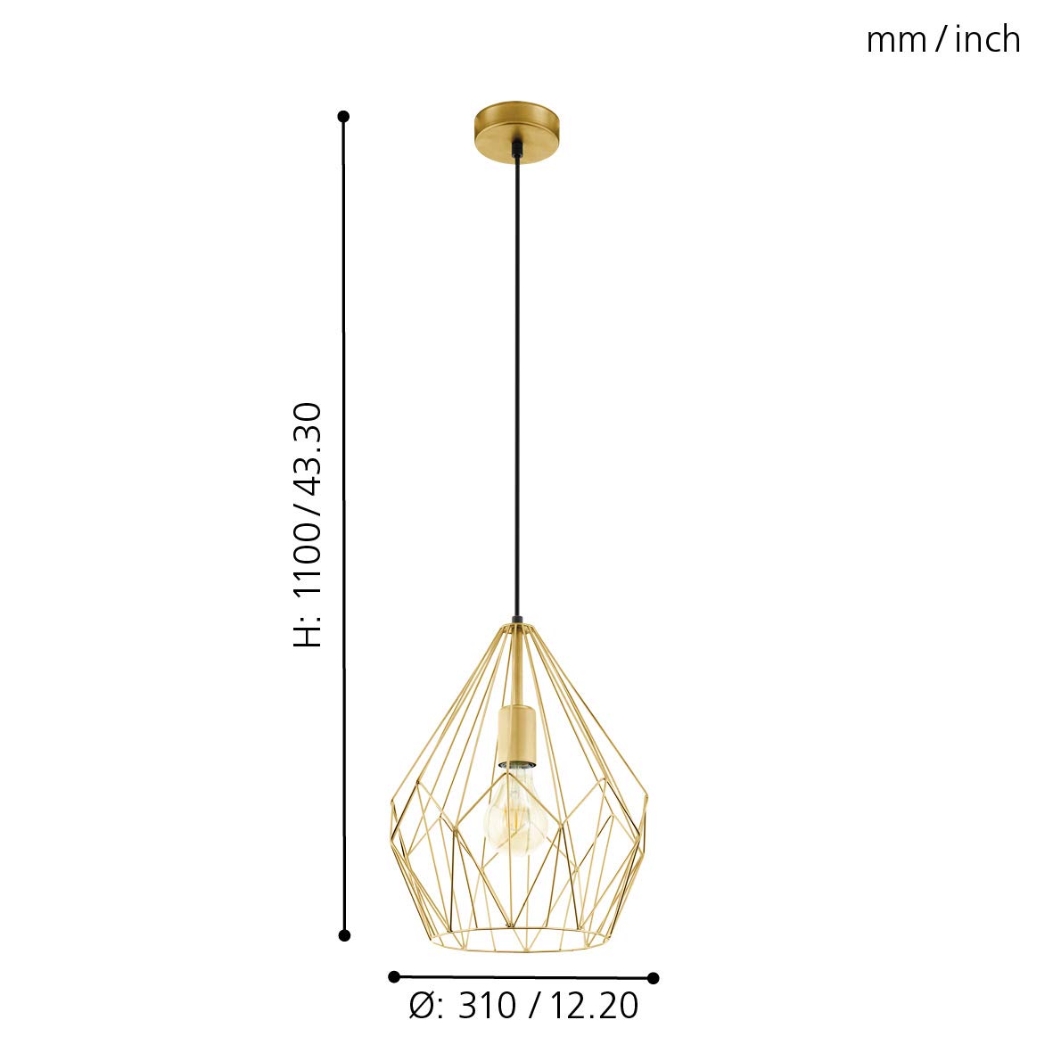 Eglo Carlton Vintage Pendant Light | Gold Steel Wire Cage Hanging Lamp