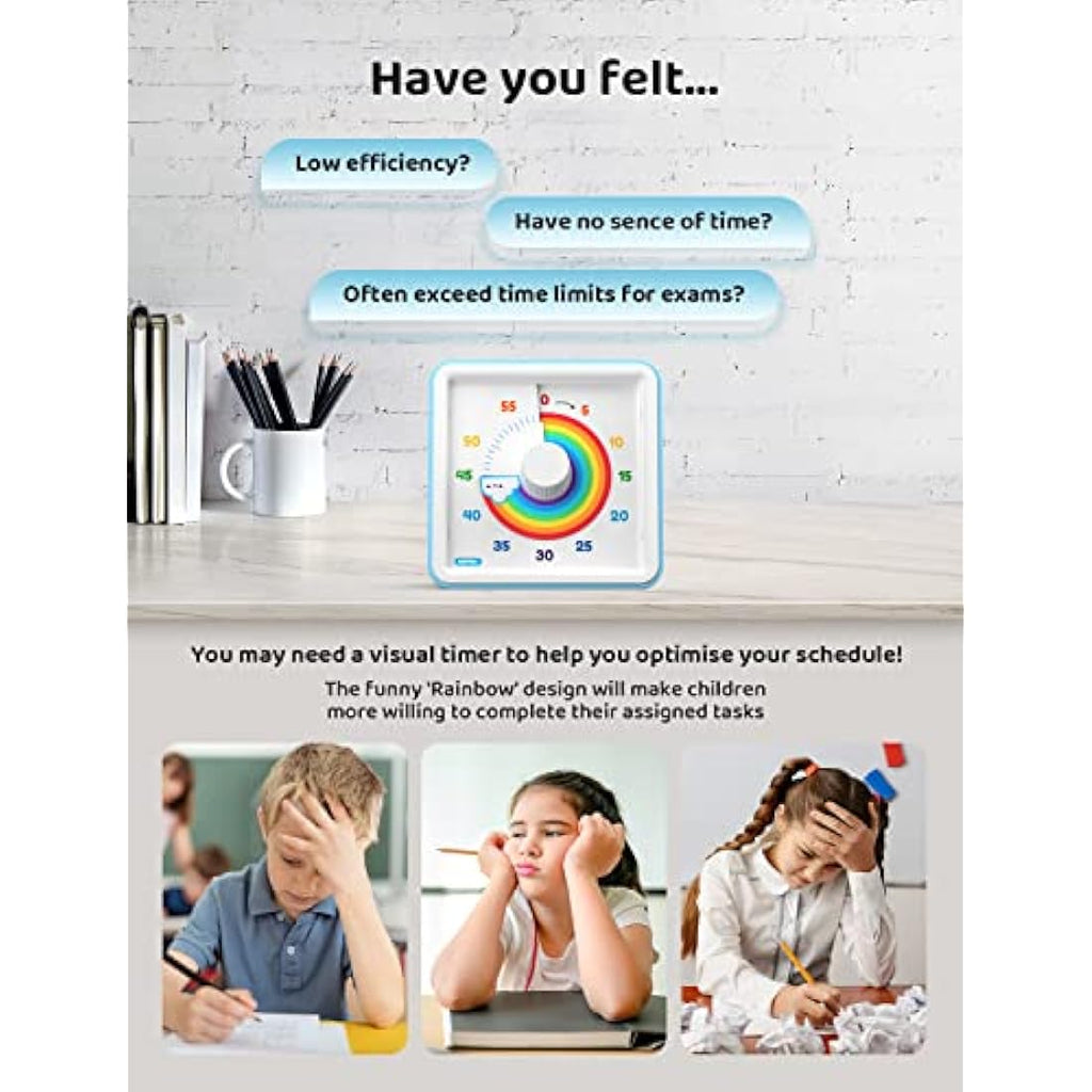LIORQUE Visual Timer for Kids – 60 Minute Silent Rainbow Countdown Clock