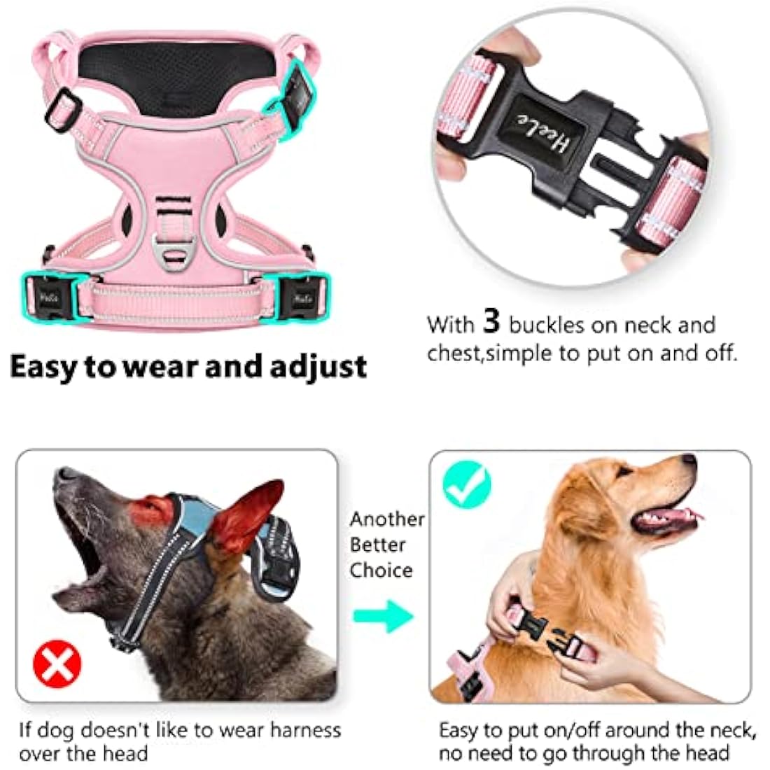 HEELE No Pull Dog Harness | Reflective Padded Training Vest - Pink, S