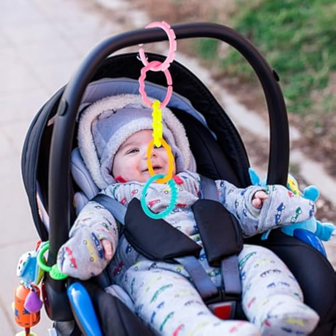 YeahiBaby 24pcs Silicone Baby Teether Ring Links | Infant Stroller Toys