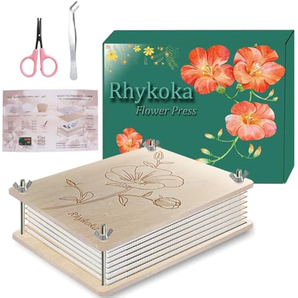 Rhykoka Flower Press Kit – 8-Layer Wooden Leaf Pressing Kit for DIY Art