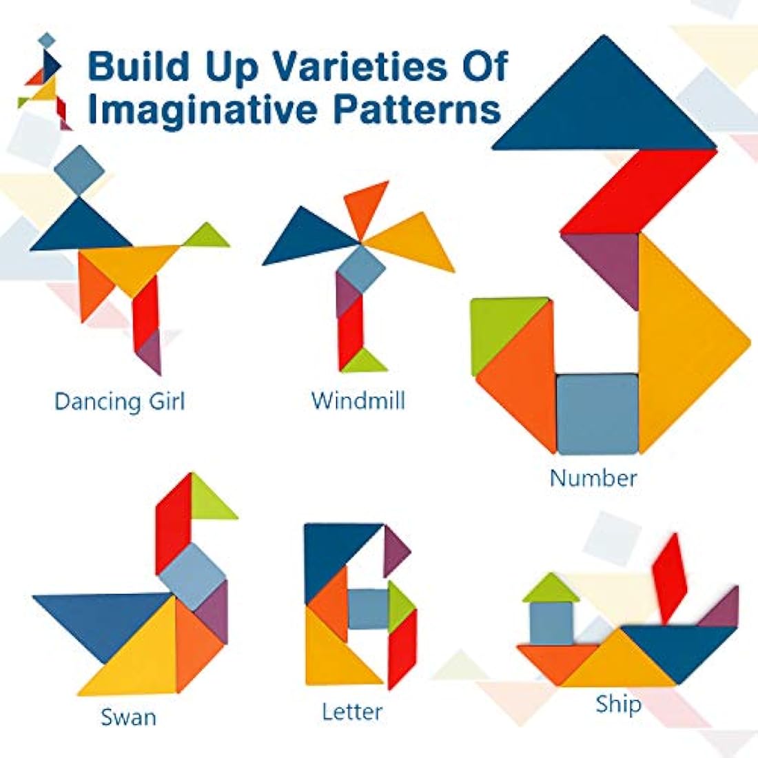 Vanmor Wooden Tangram Puzzles - 68 Pcs Montessori Pattern Blocks Set