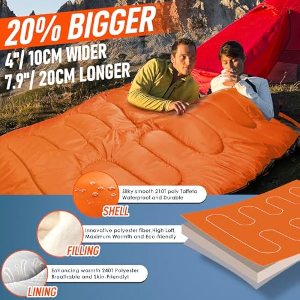 MEREZA XL Double Sleeping Bag | Waterproof 2 Person Cold Weather