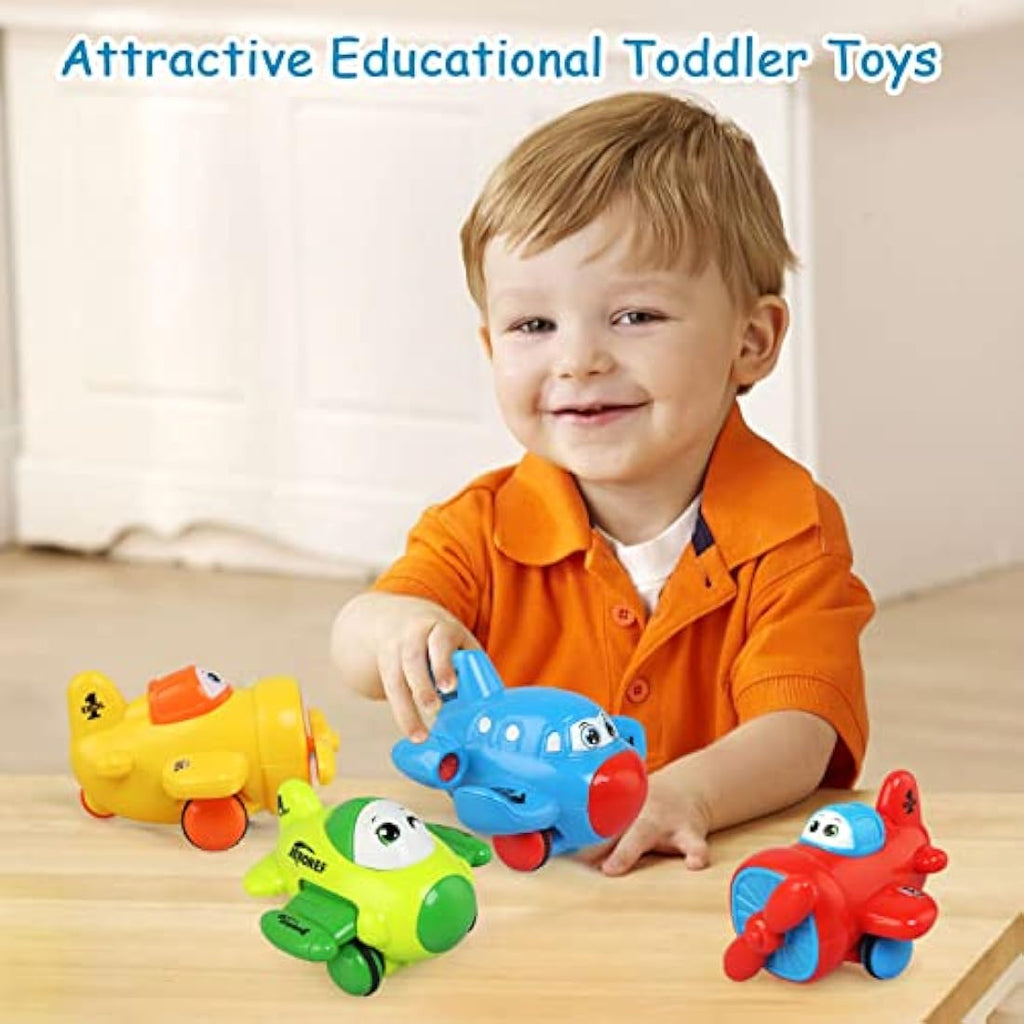 JoyPlus Baby Airplane Toy Set – 4 PCS Friction Powered Push and Go Cars