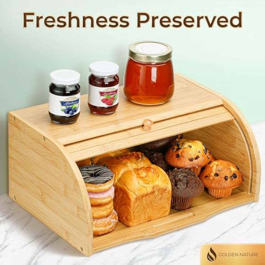 Golden Nature Bamboo Bread Box – Large Farmhouse Kitchen Storage Bin