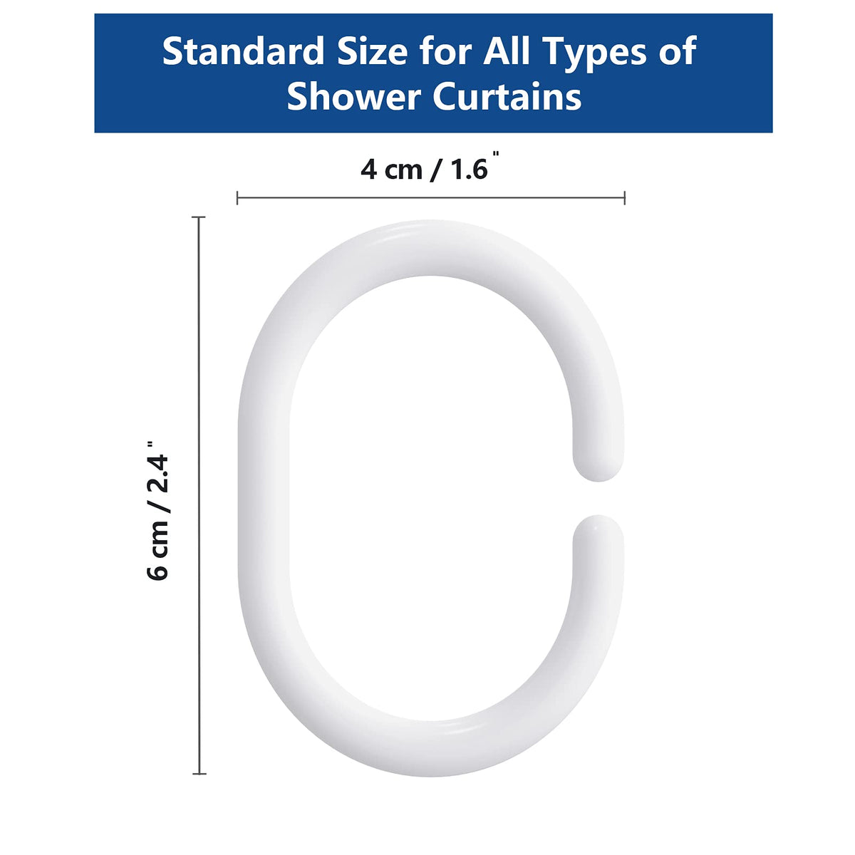 Simkopy Plastic Shower Curtain Hooks, 24 Pack C-Shaped Rings, White, for Bathroom & Window Rod - image 3