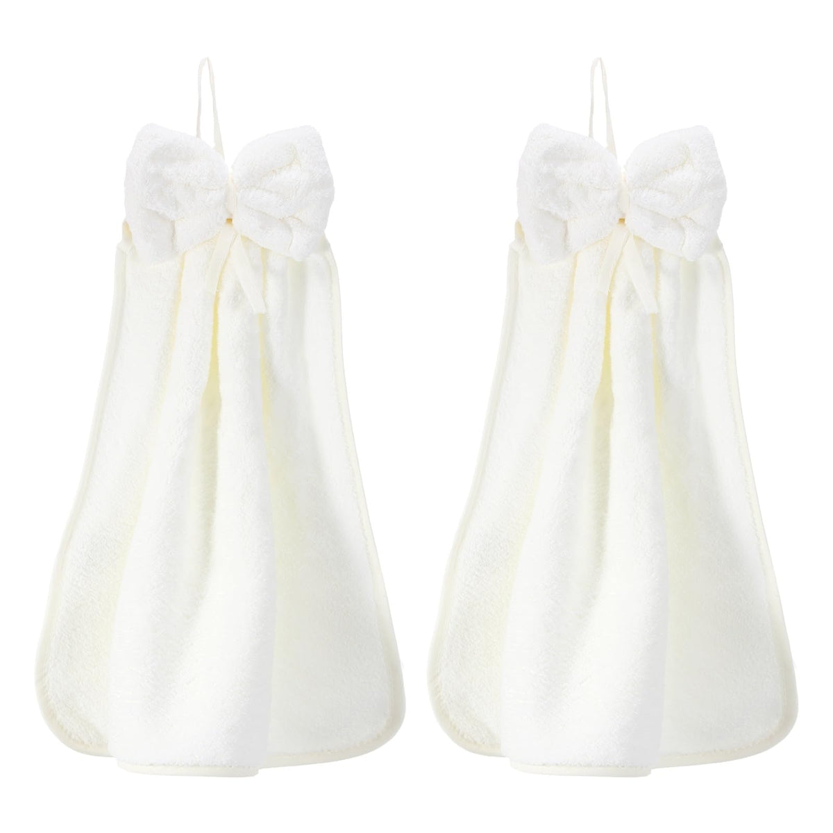 sourcing map 2Pcs Bow Hand Towels with Hanging Loop, 14.2" x 12.2" Soft Coral Fleece Microfiber Bowknot Hanging Hand Dry Towels Quick Dry and - image 1