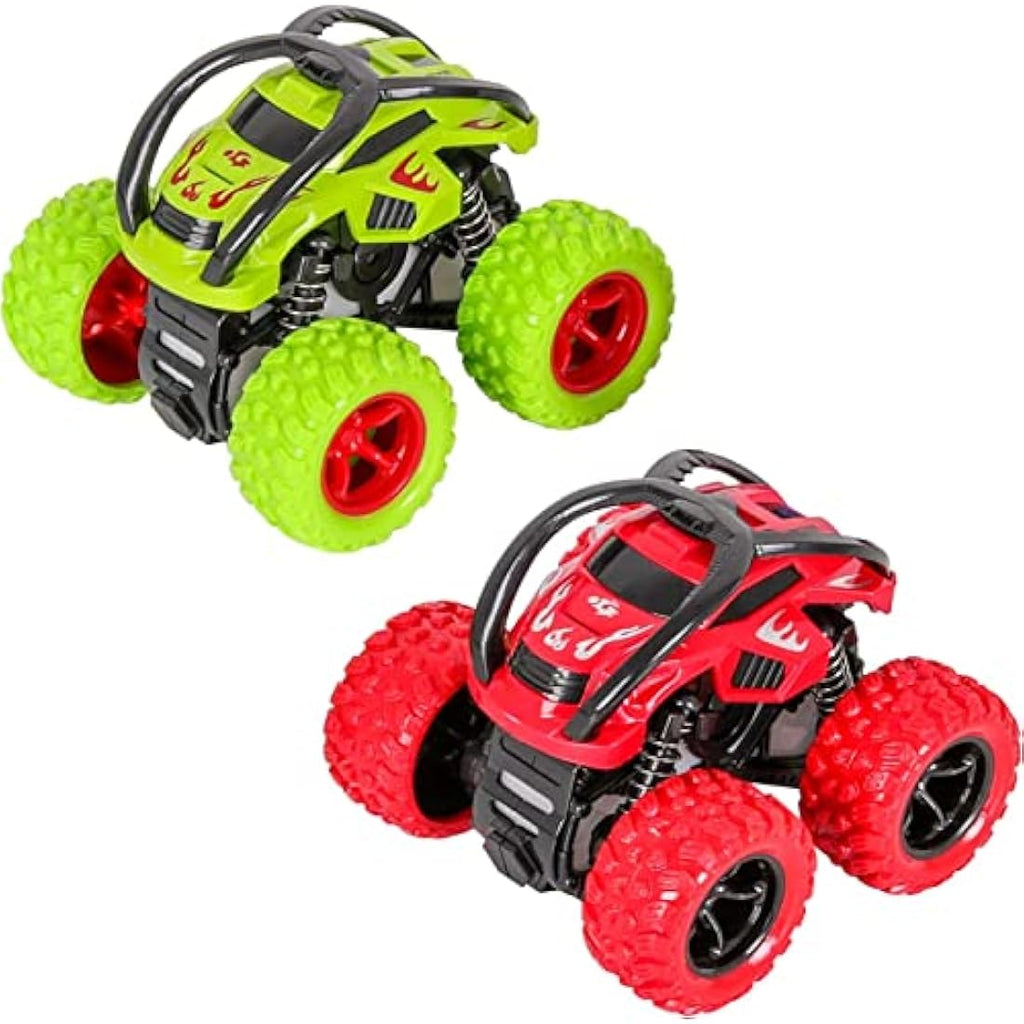 m zimoon Monster Trucks – 2 Pack Pull Back Stunt Cars for Kids, Green & Red