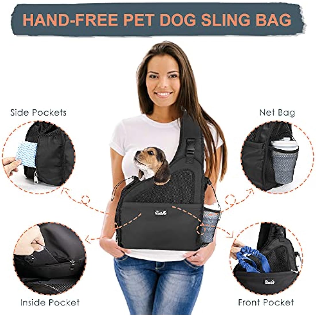 Nasjac Small Dog Sling Carrier – Breathable Mesh Hands-Free Travel Bag