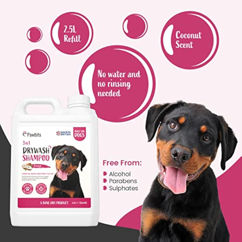 Pawbits Drywash Dog Shampoo – 3-in-1 Waterless Coconut Foam (2.5L)