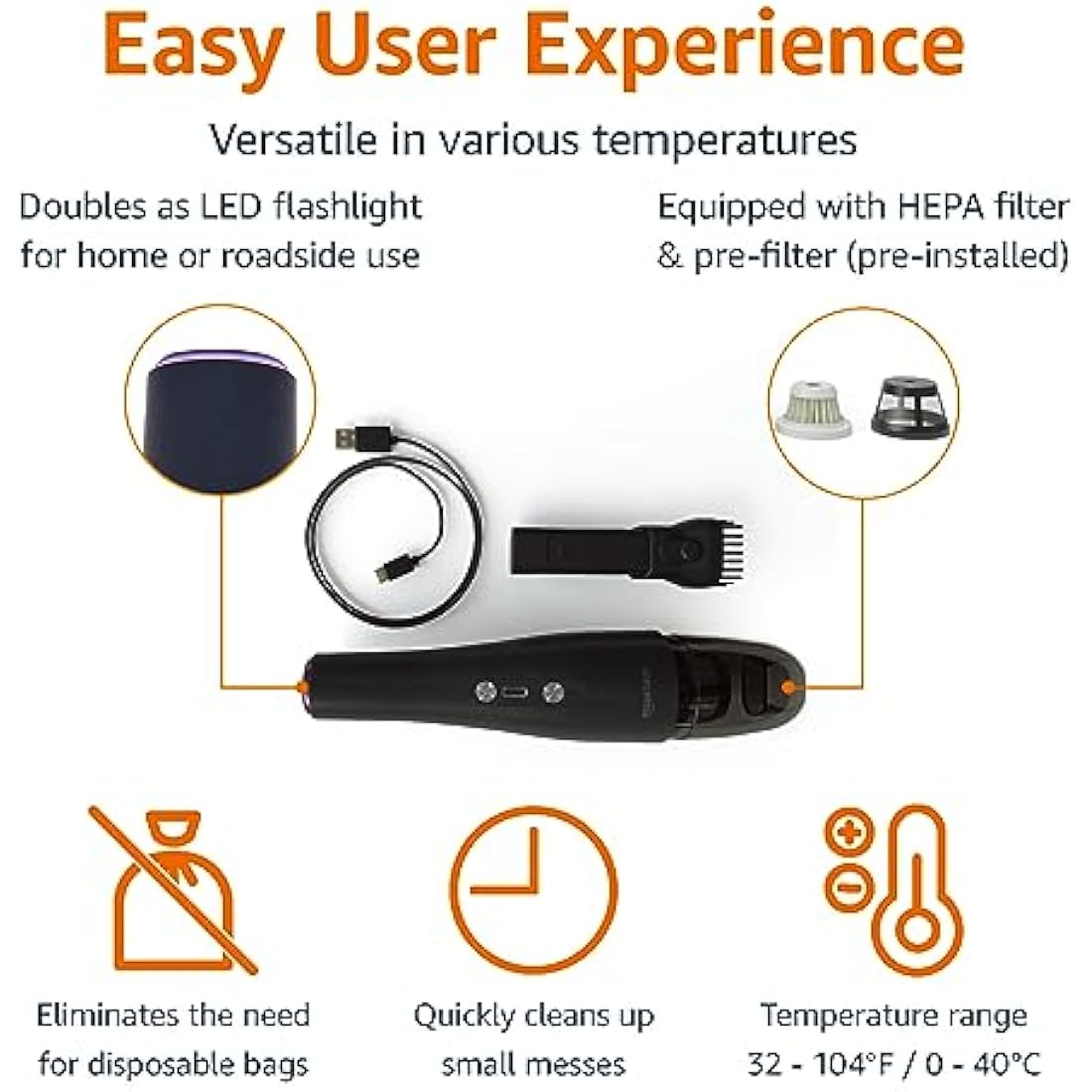 Cordless Handheld Vacuum – Portable USB Mini Car Cleaner