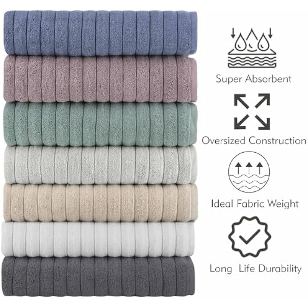 BERIBO 6-Piece Turkish Cotton Bath Towel Set - 620 GSM Plush Grey