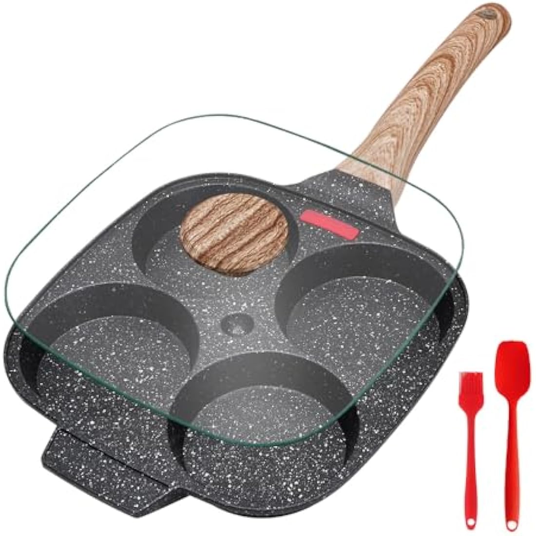 Bobikuke 4-Hole Non-Stick Egg Frying Pan with Lid | Aluminum Pancake Pan