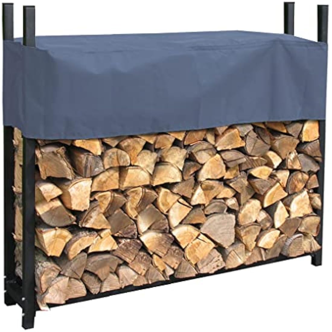 QUICK STAR Metal Firewood Rack with Protective Cover – 113x25x115cm Grey