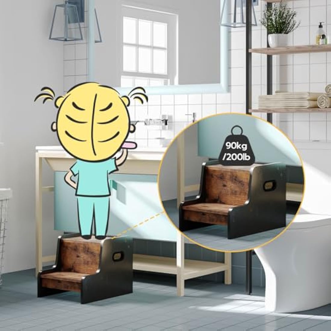 HOOBRO Two Step Stool for Kids | Wooden Toddler Stool for Sink & Kitchen