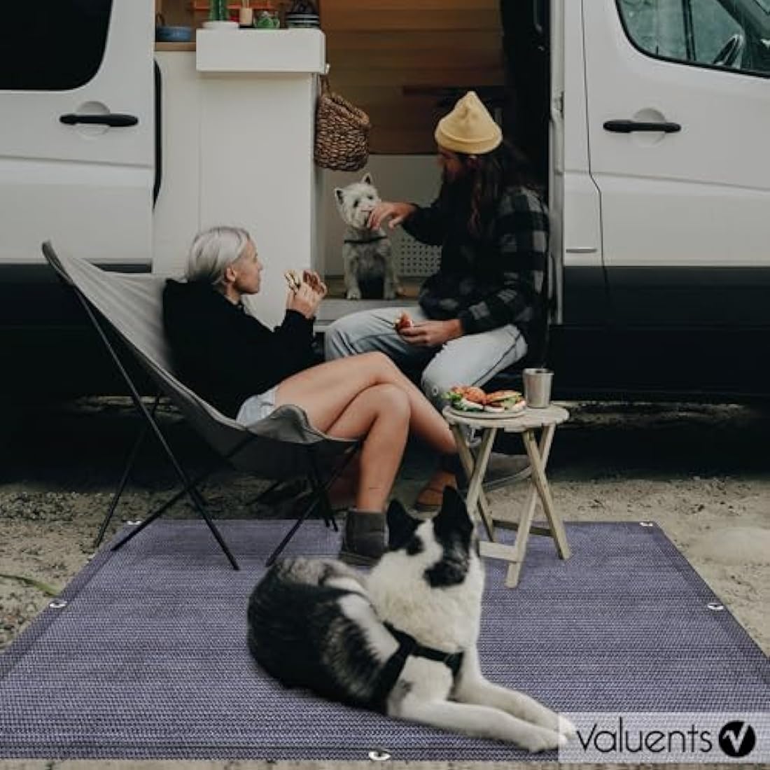 Valuents Awning Carpet – Blue/Grey HDPE Camping Rug with T-Pegs & Bag