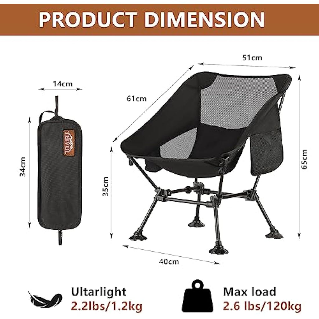 TEIVUL Lightweight Folding Camping Chairs – Portable 7075 Aluminum Seat