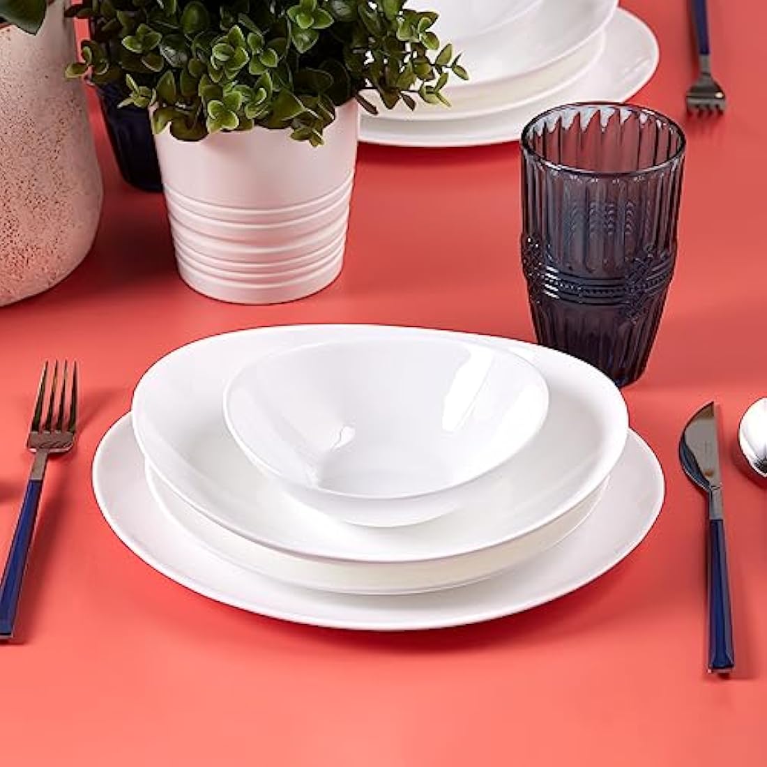 Karaca White 24-Piece Glass Dinner Set | Heat-Resistant Dinnerware