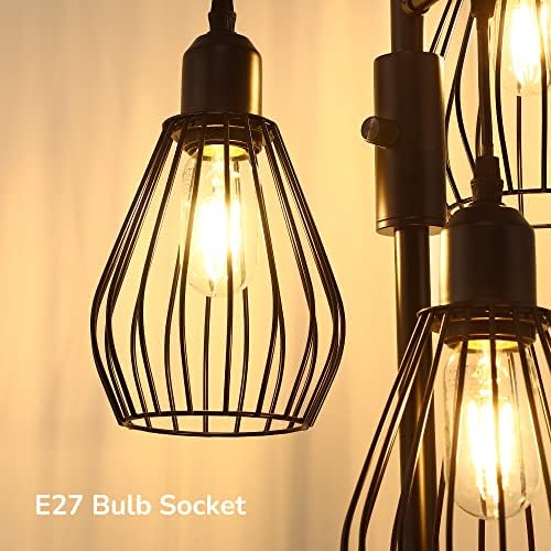 EDISHINE Industrial Dimmable Floor Lamp – 3-Light Metal Cage Standing Lamp