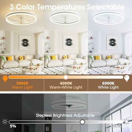 NIORSUN 60cm Smart LED Ceiling Fan with Light | 6-Speed Silent White