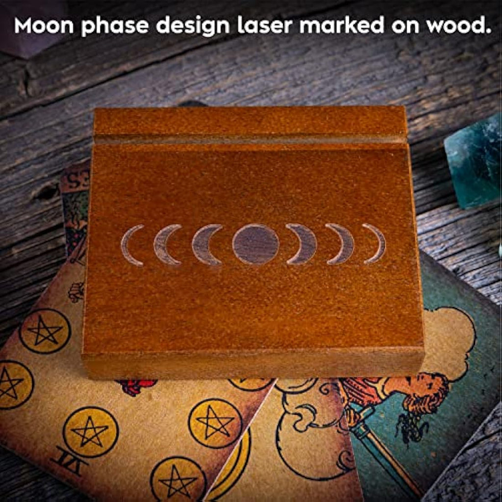 Curawood Moon Phase Tarot Card Holder Stand - Wooden Altar Decor