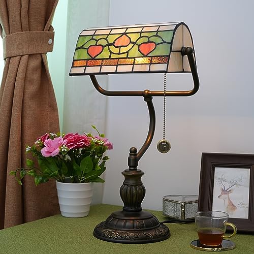 Blivuself Tiffany Style Heart Bankers Lamp | Stained Glass Desk Light