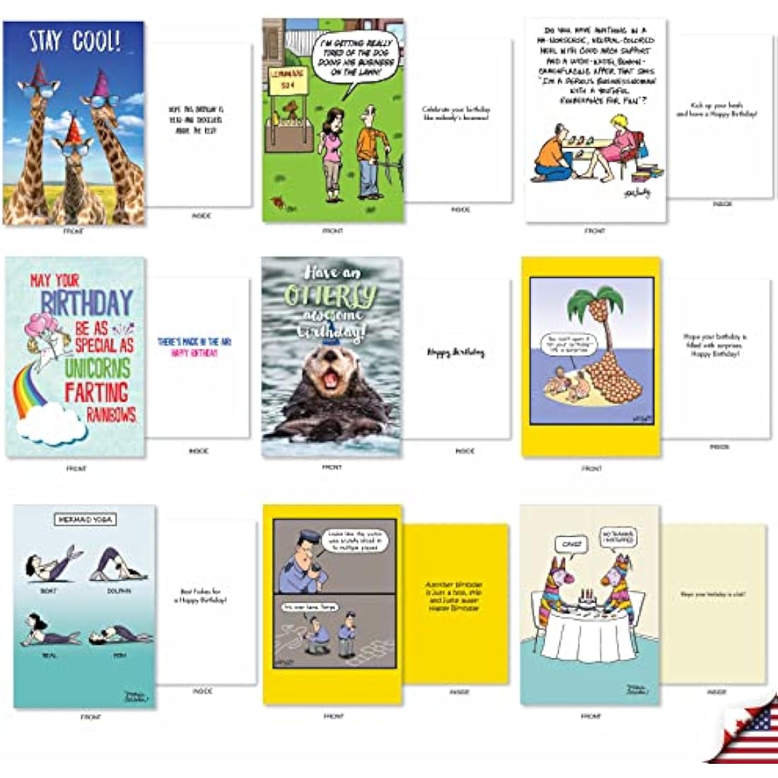 NobleWorks Funny Birthday Cards Bulk Box Set - 36 Assorted Designs
