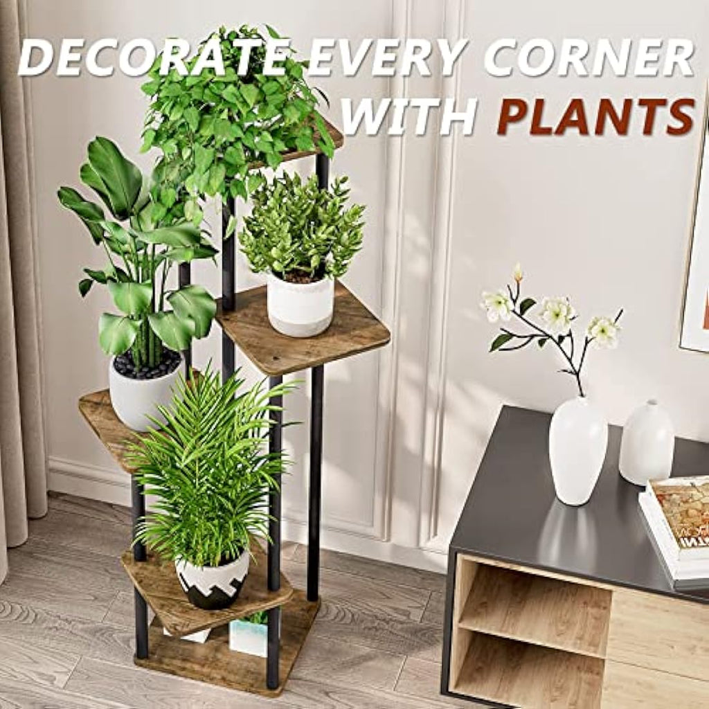 VASZOLA 5-Tier Pflanzenregal – Holz & Metall Blumenständer Schwarz