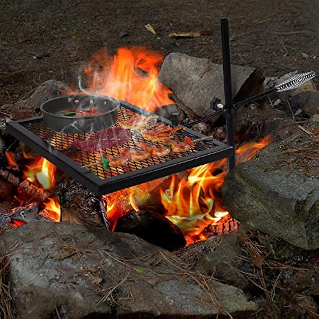 REDCAMP Swivel Campfire Grill – Heavy Duty Steel Grate for Open Fire