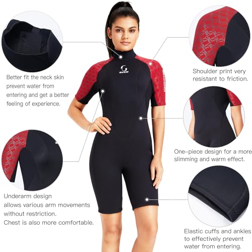 Women's 3mm Neoprene Shorty Wetsuit – Red Back Zip