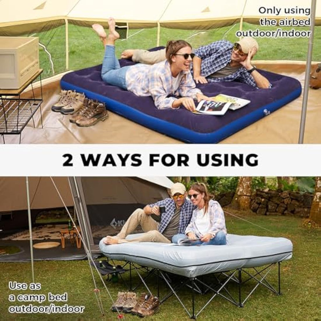 FUNDANGO Double Camping Cot with Air Mattress | Folding 2 Person Bed