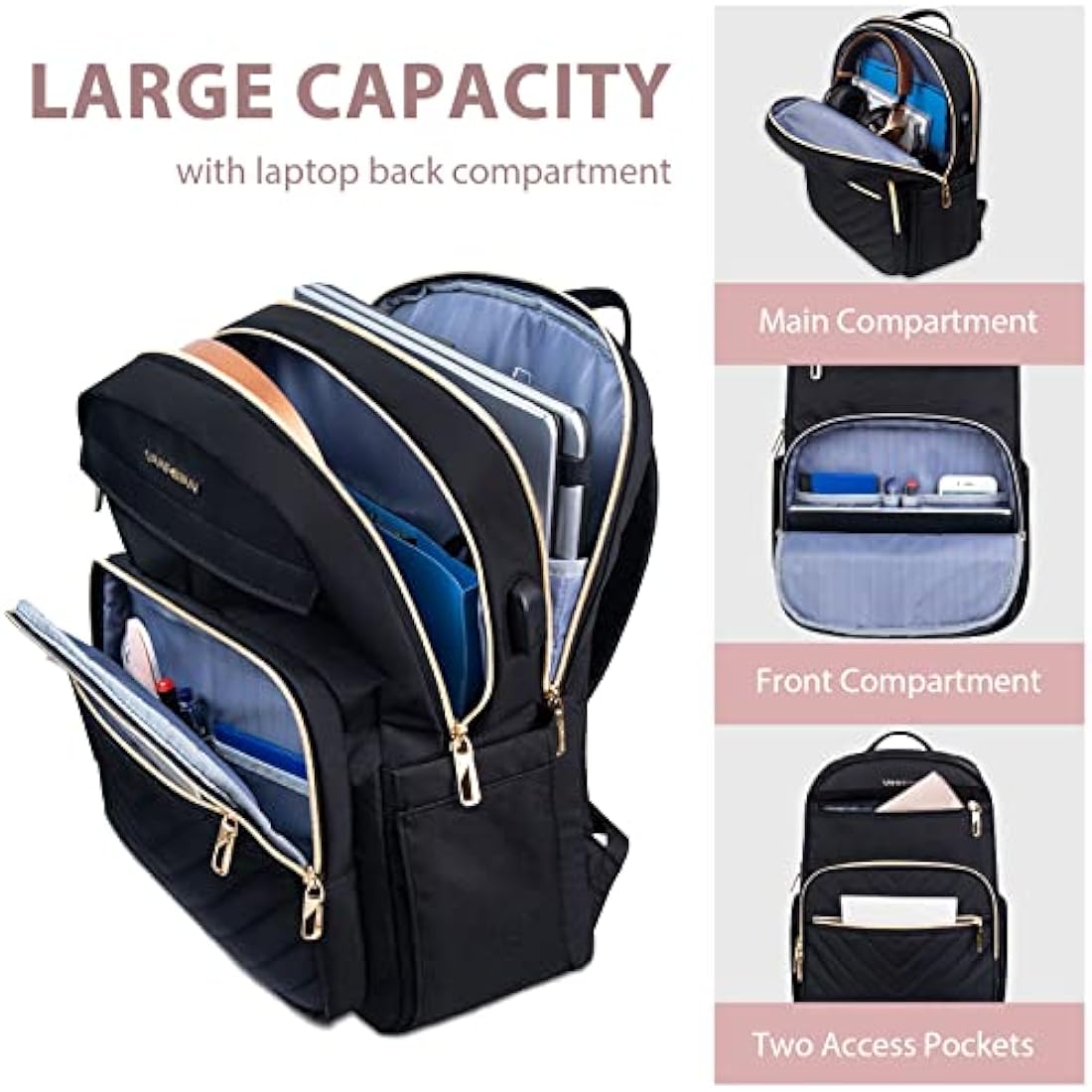 VANKEAN 15.6 Inch Laptop Backpack | Waterproof Travel Bag with USB Port