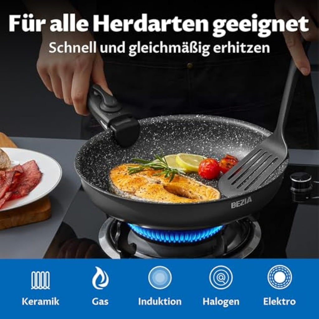 BEZIA 13-Piece Nonstick Cookware Set | Induction Pans with Detachable Handle