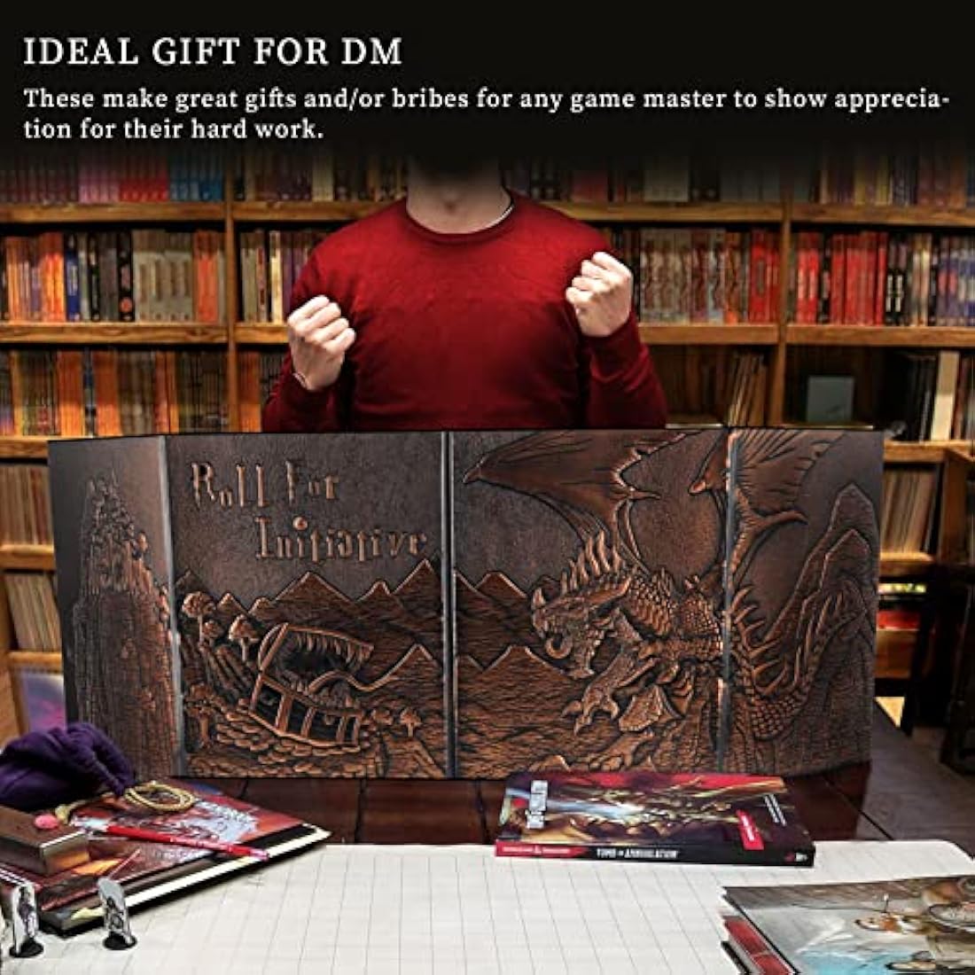 Faux Leather DM Screen – 4-Panel Embossed Dragon & Mimic