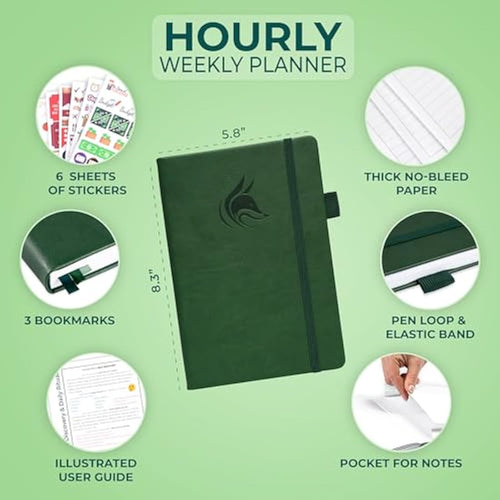 Clever Fox Undated Weekly Planner – A5 Hourly Schedule, Forest Green