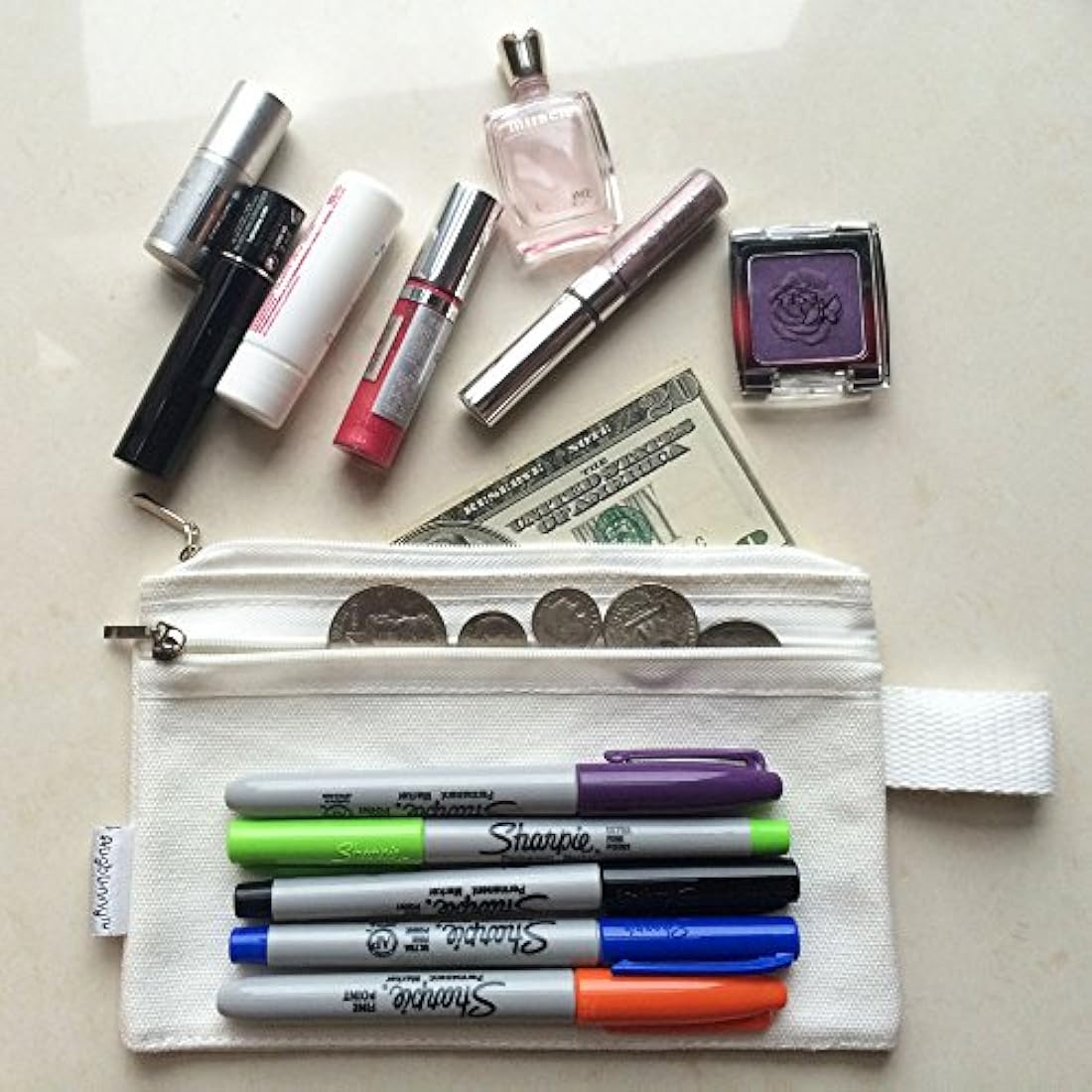 Augbunny 100% Cotton 16oz Canvas Zipper Makeup Pouch - White (5-Pack)
