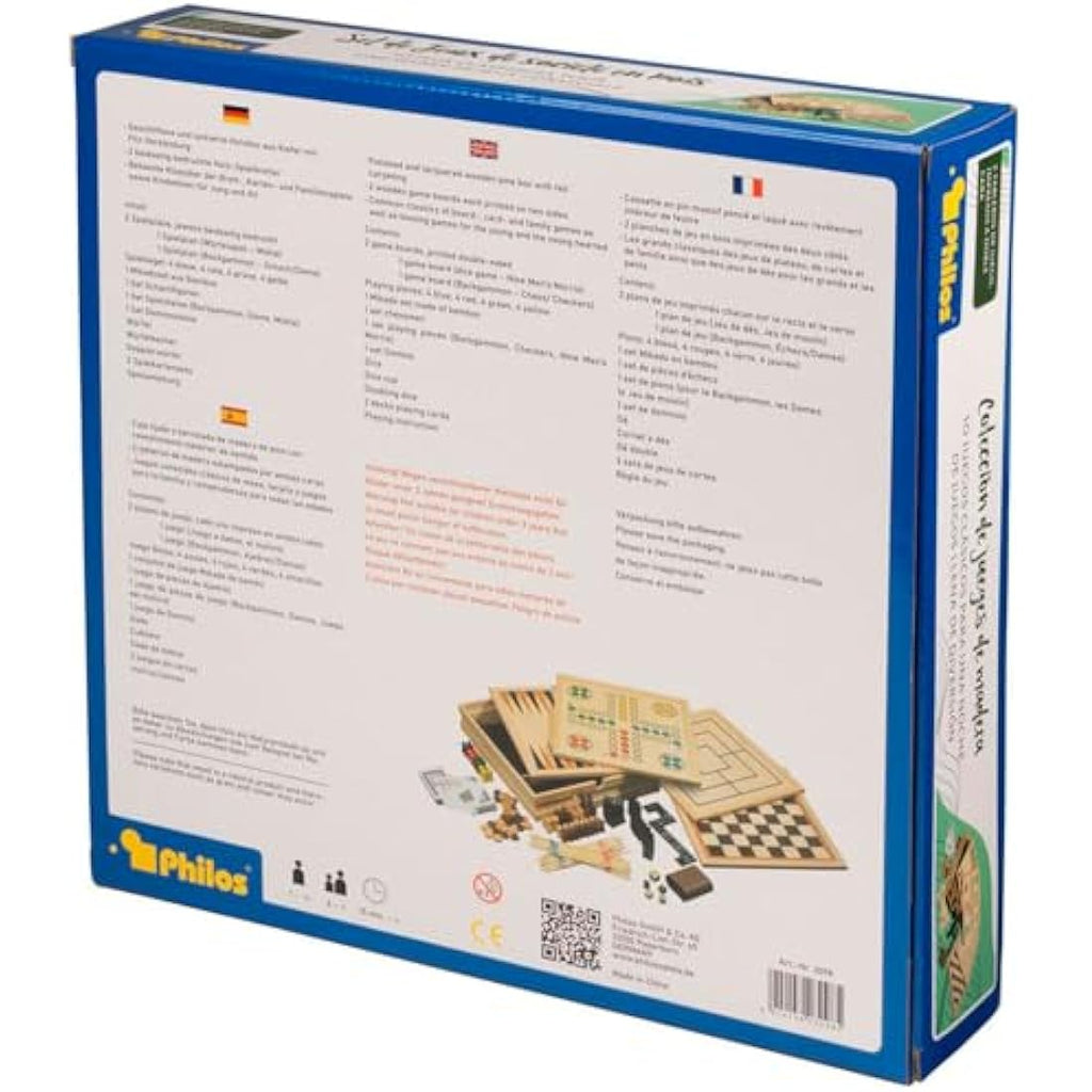 Philos 8-in-1 Wooden Game Compendium – 30cm Pine Board Game Set